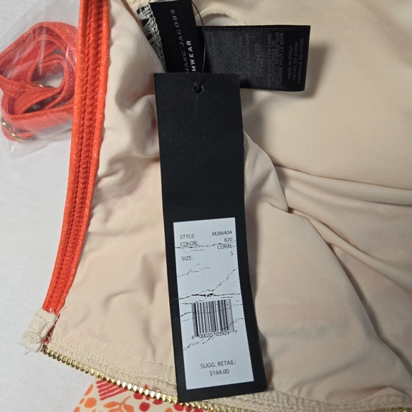 Marc Jacobs Strapless One-Piece Swimsuit (Orange/Cream Size Small) - Picture 4 of 5